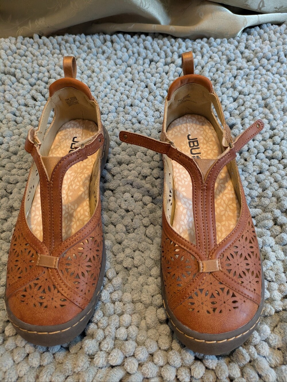 JBU by Jambu women's brn/rust t strap flats, size 7 p textile